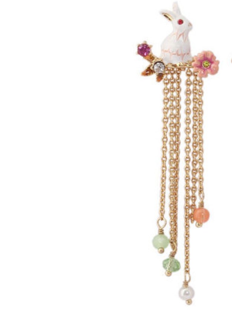 Les Nereides Fantasy Garden Rabbit And Long Chain Stud (Single Earring)